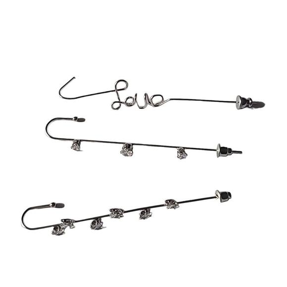 Lot Of 3 Silver Tone Ear Cuff Bar Earrings - Picture 5 of 9